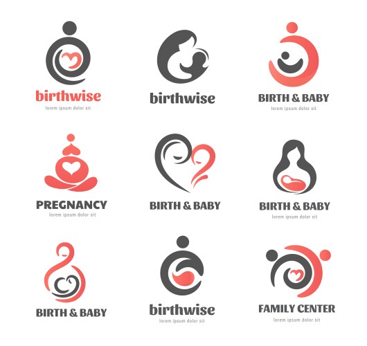 Birth pregnancy family and baby care logos vector image