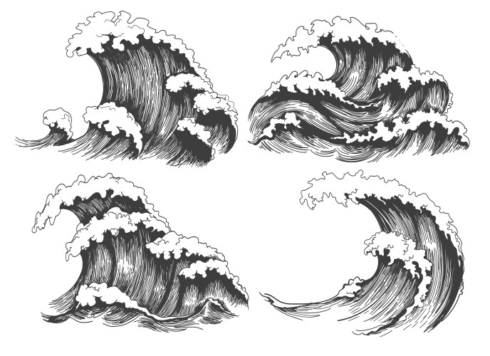 Ocean Wave Sketch Set Vector Image