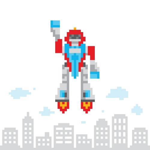 Pixel art retro game style cartoon flying robot vector image