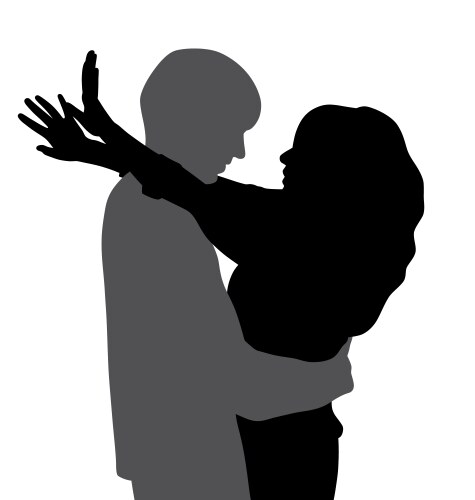 Silhouettes of loving couple at sunset Royalty Free Vector