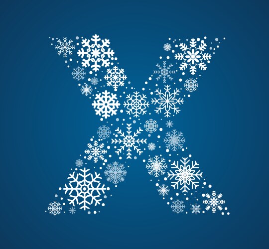 Letter x font frosty snowflakes vector image