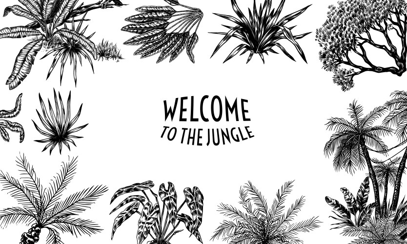 Toile de jouy banner wild tiger and exotic plants Vector Image