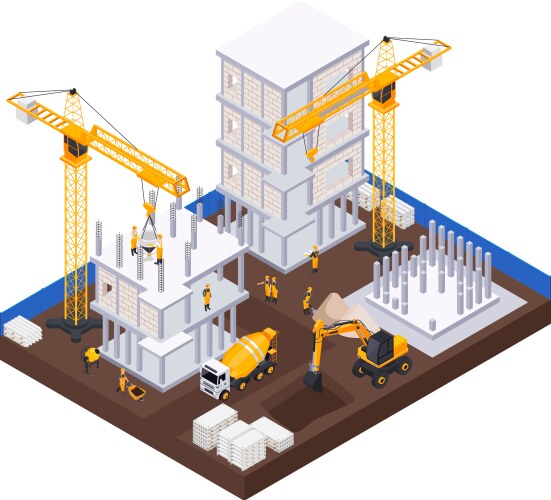 Construction workers isometric flowchart Vector Image