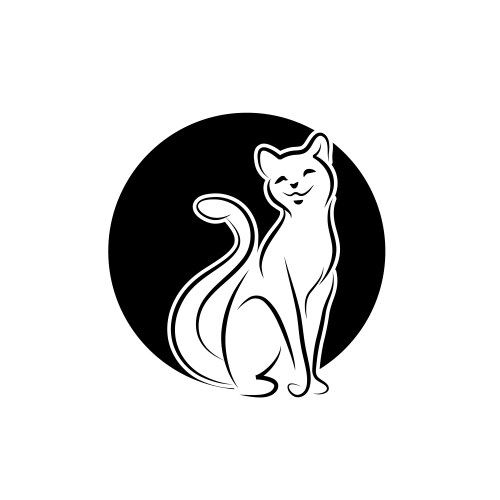Black cat sitting smiling logo design template Vector Image