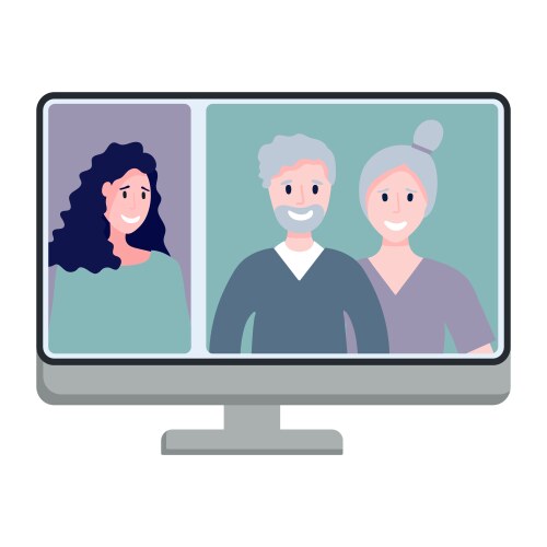 computer screen with video conference between vector image