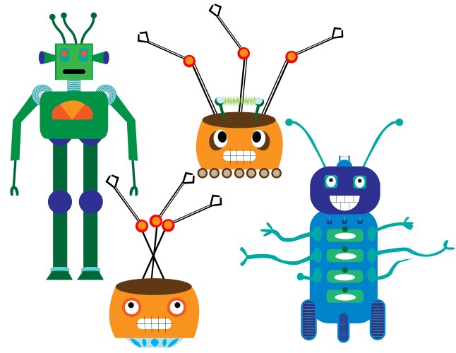 Robots isolated characters for various type of use vector image