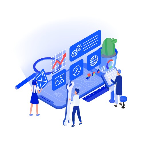 Smartphone App Testing with Tiny Figures vector image