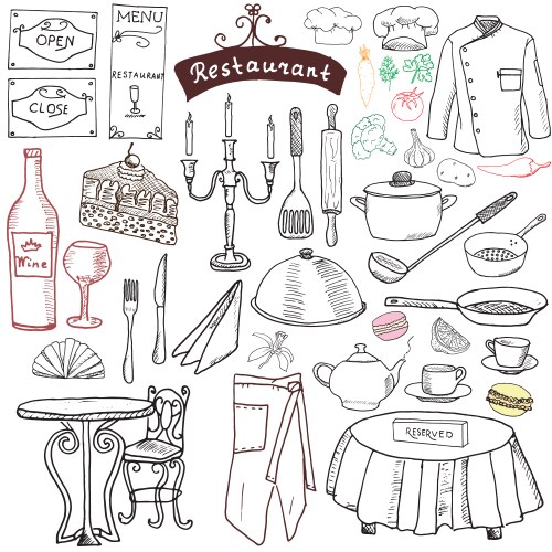 Restaurant Sketch Doodle Set Vector Image