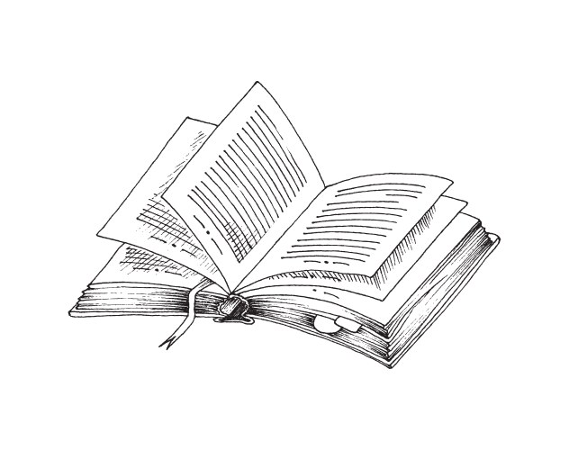 Open book with bookmarks and notes in sketch style vector image