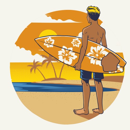 Surfer on Tropical Beach vector image