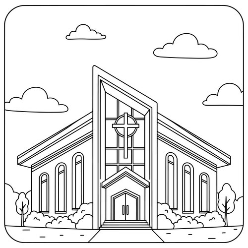 Contemporary Church Outline Vector Image