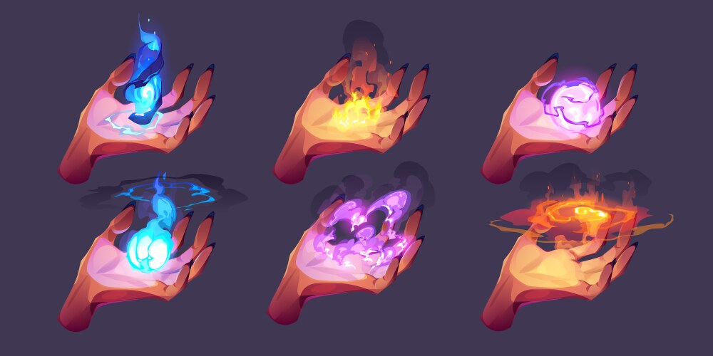 Witch hands with black magic power cartoon set Vector Image