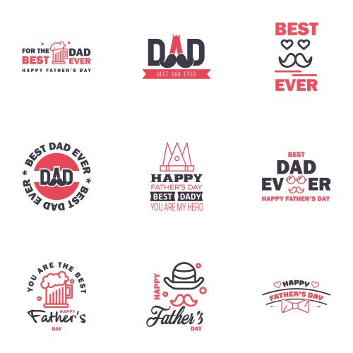 Happy fathers day card 9 black and pink set vector image