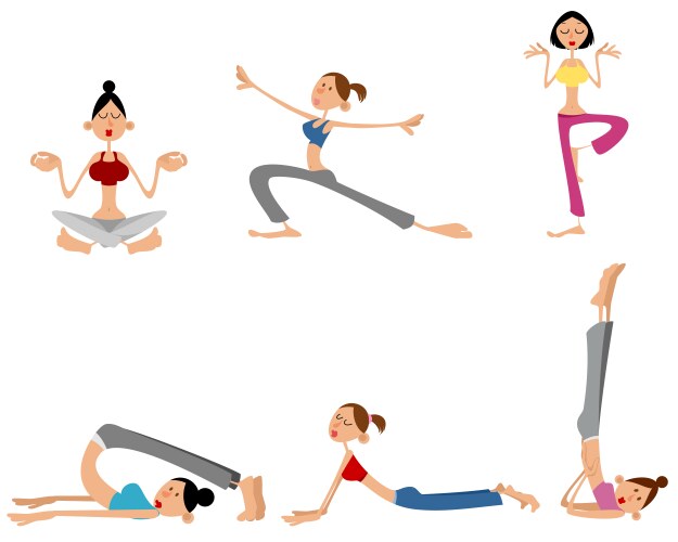 Six Women in Yoga Poses Vector Image