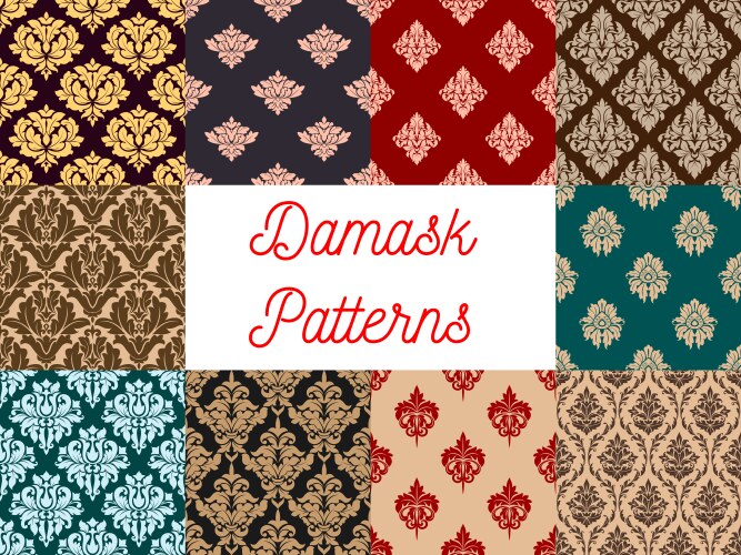 Damask seamless pattern with blue floral ornament Vector Image