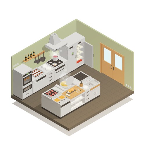 Realistic isometric kitchen Royalty Free Vector Image