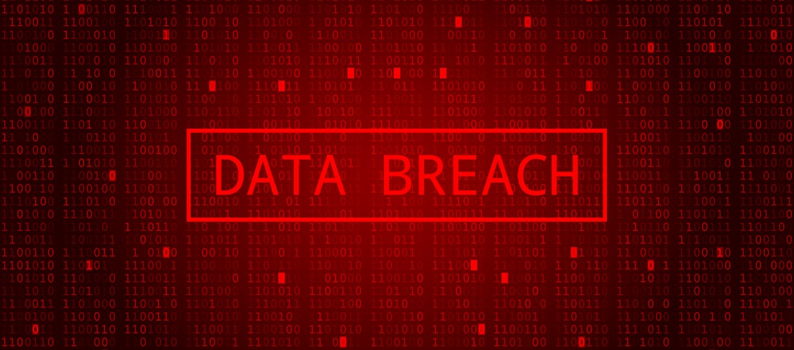 Digital binary code on dark red bg data breach vektorbild