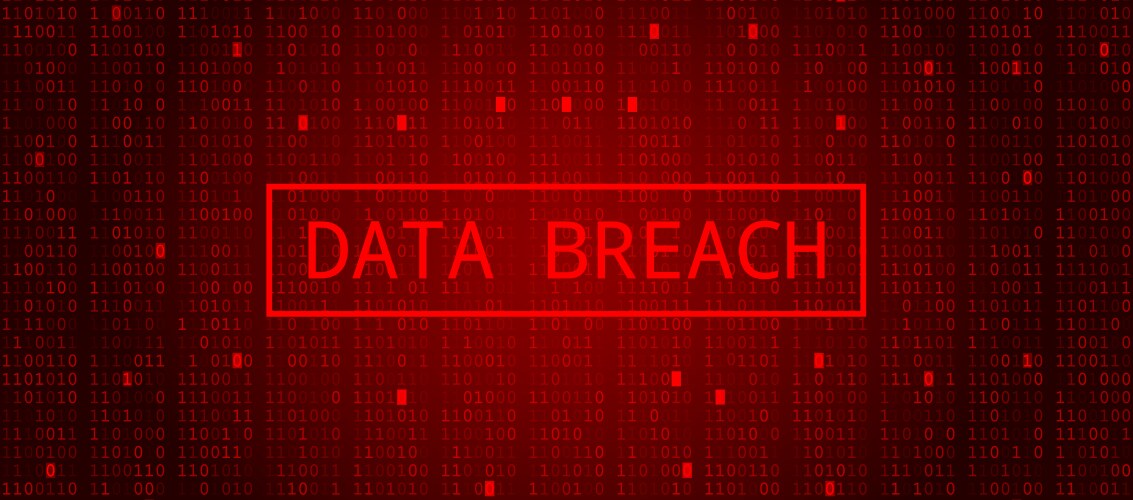 digital binary code on dark red bg data breach vector image