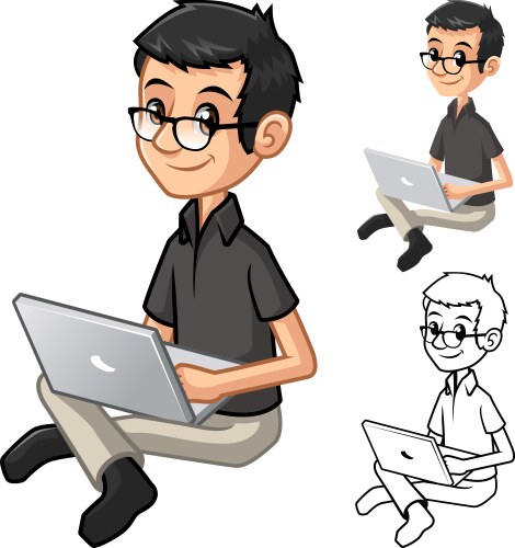 geek with glasses playing a notebook and sit pose vector image