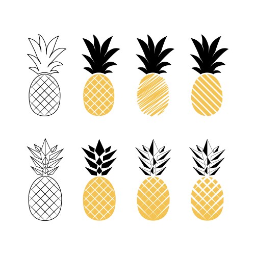 Pineapple yellow gray icons set Royalty Free Vector Image