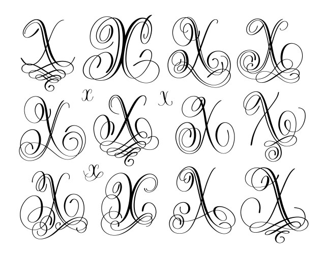 calligraphy lettering script font x set hand vector