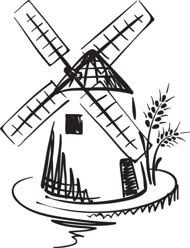 Windmill isolated on white background hand drawn Vector Image