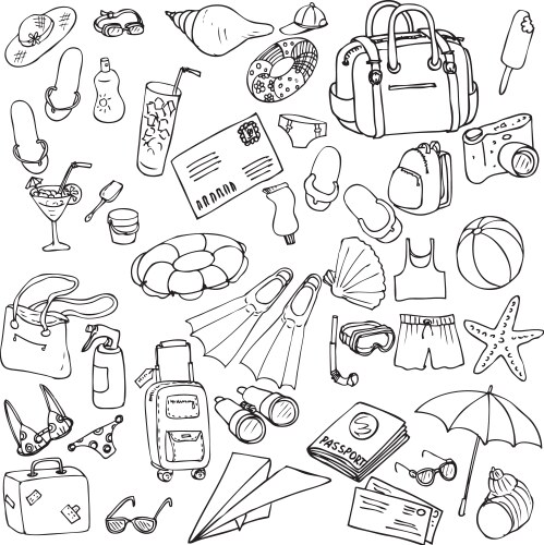 Ocean & Travel Sketch Set Vector Image