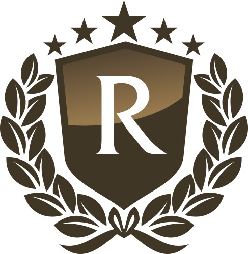 Royal Shield Initial R - Leaf & Crown Vector Image