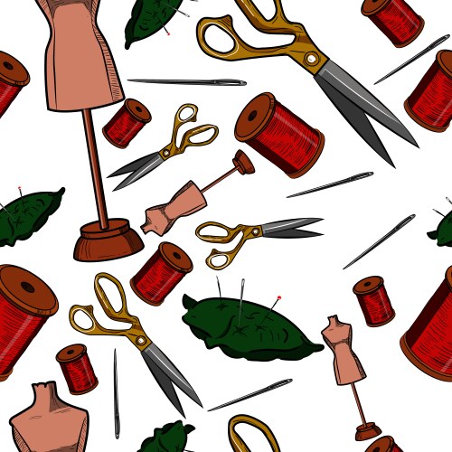Set sewing tools and materials or elements Vector Image