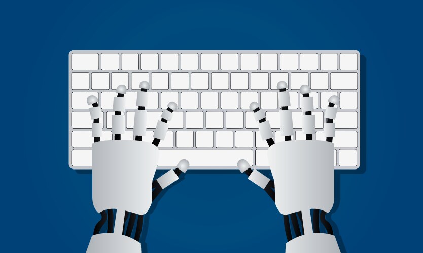 Hands of robot on computer keyboard vector image