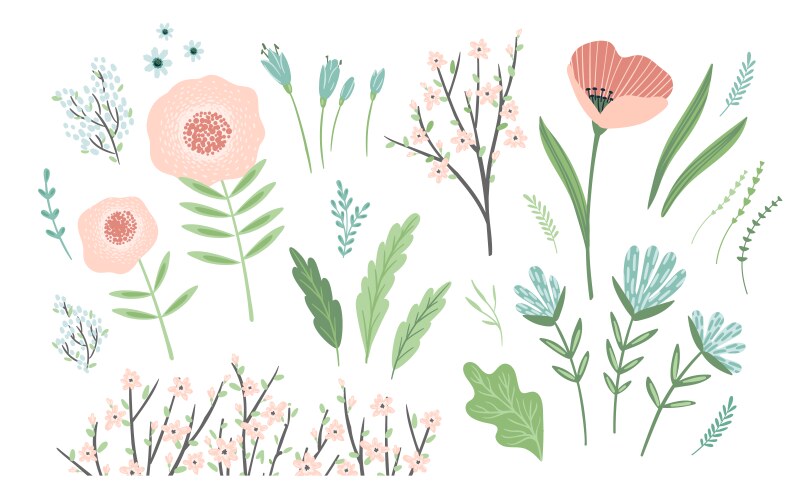 Set of spring floral design elements leaves Vector Image