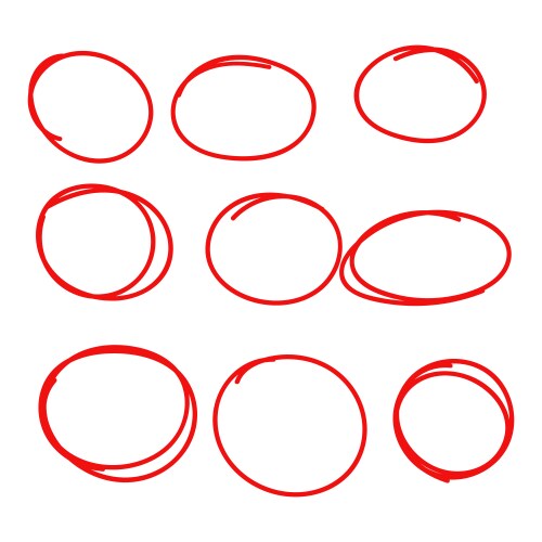 Set of red hand drawn scribble circles Royalty Free Vector