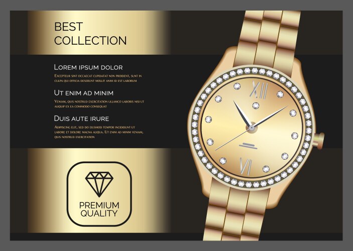 Wristwatch ad banner golden wrist clock luxury vector image