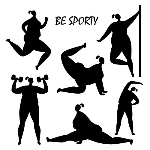 Black Women Silhouettes - Fitness & Training Vector Image
