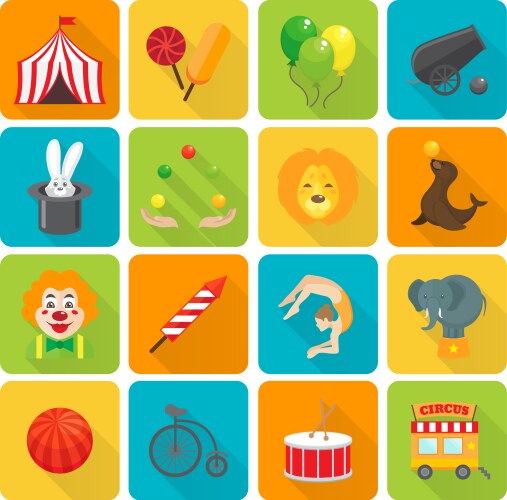 Circus entertainment icons set squares Royalty Free Vector