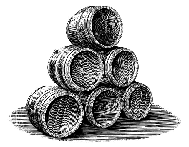 stack beer barrel hand drawn vintage engraving vector