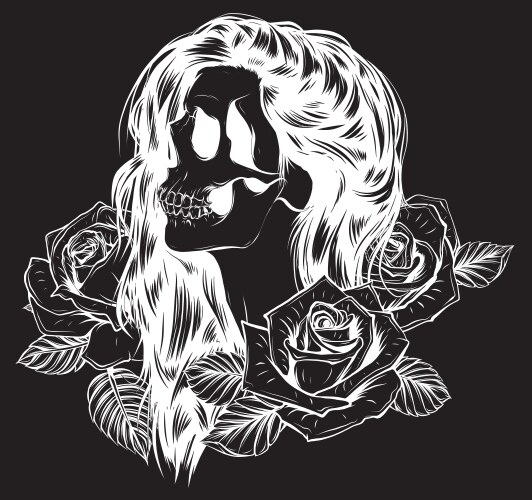 Black and White Skull Woman Vector Image