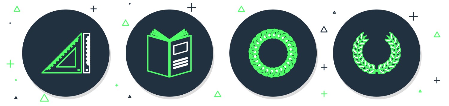 Set line open book laurel wreath triangular ruler vector image