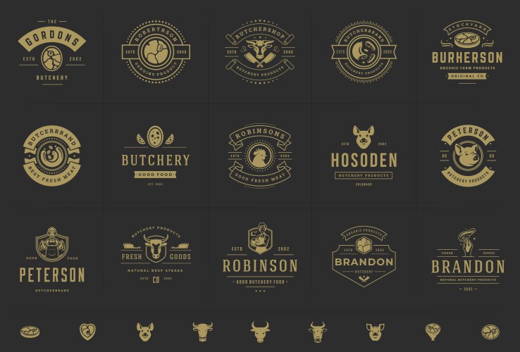 Butcher shop logos set good vector image