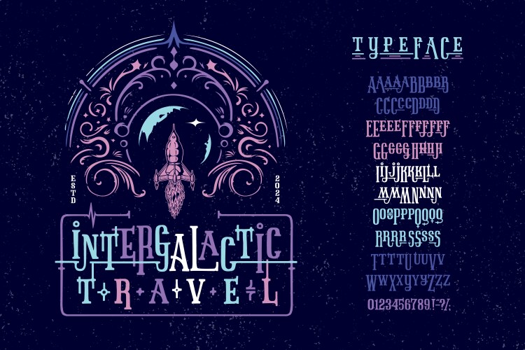 Font intergalactic travel typeface design Vector Image