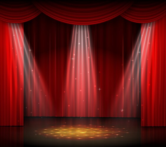 Empty Stage with Spotlight and Red Curtain Vector Image