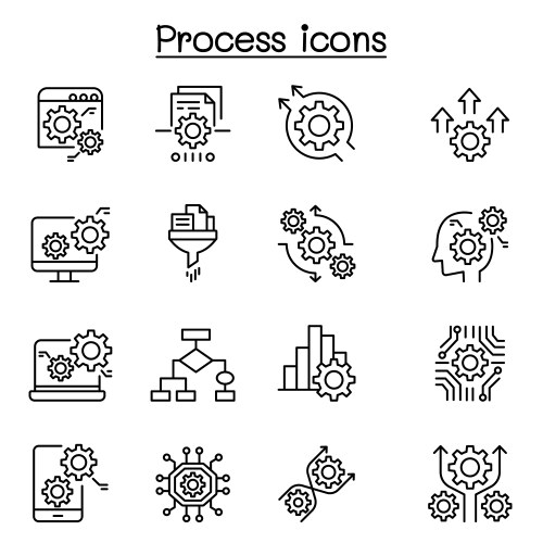 Process data analysis icon set in thin line style vector image