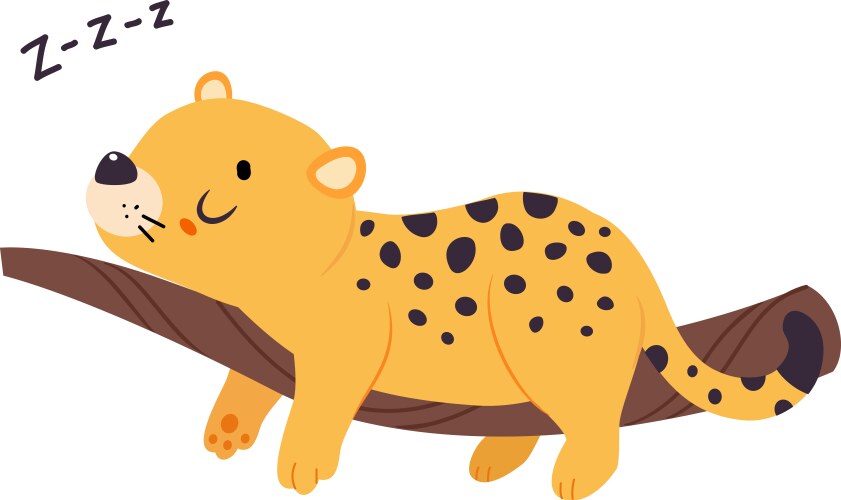 Cute leopard or jaguar cub sleeping on tree branch vector image