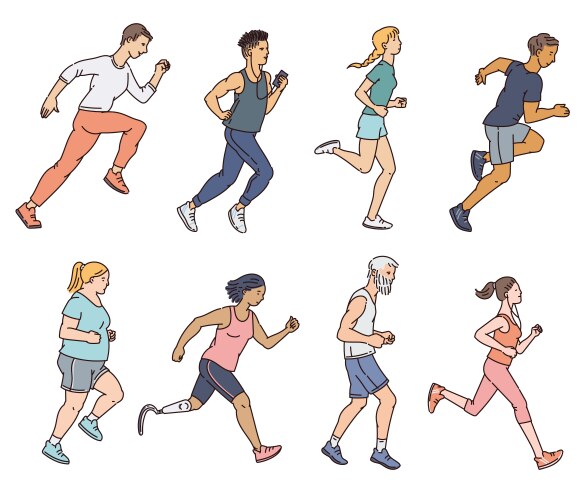 Diverse age and body shape marathon runners vector image