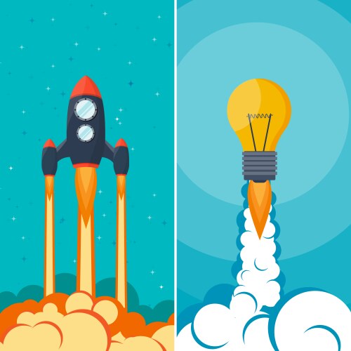 rocket ship launch space travel start up vector