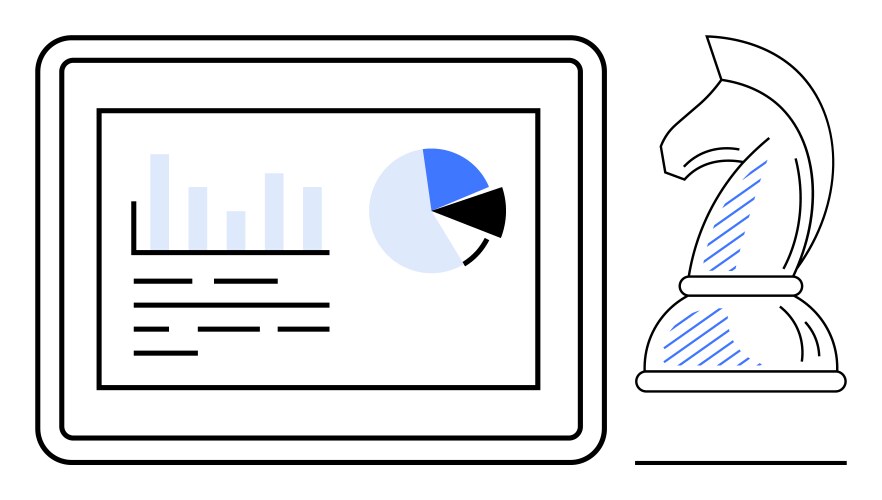 Data analytics display with graphs and chess vector image