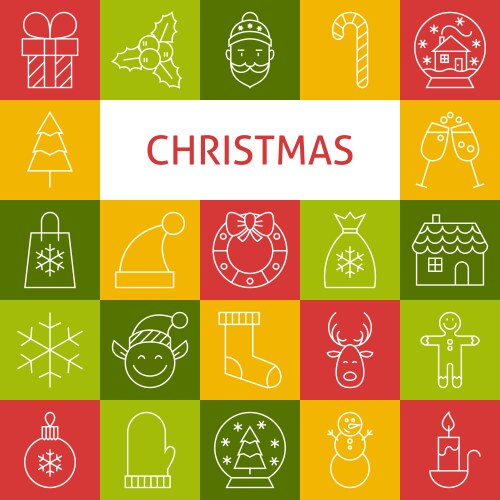 Merry Christmas Line Art Icons Vector Image