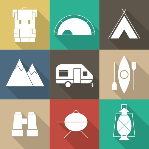 Camping outine icon set of adventure elements Vector Image