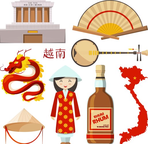Vietnam Landmarks and Symbols Vector Image