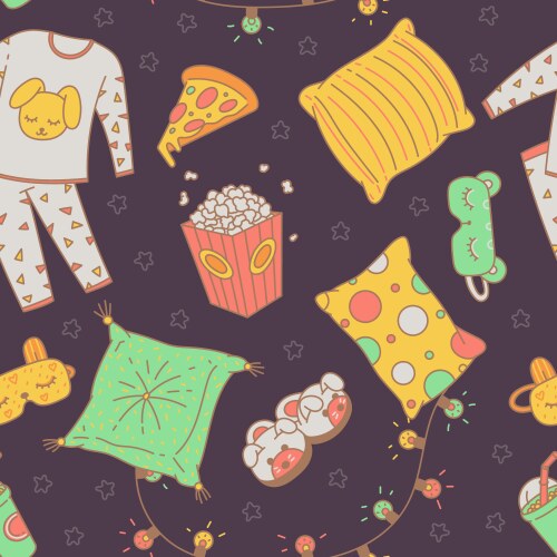 seamless pattern with sleepover pajama party items vector image vector image